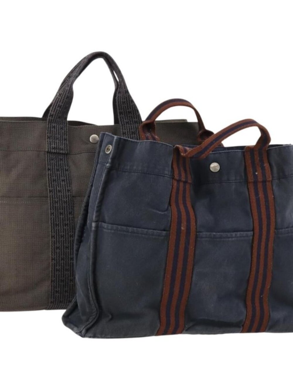 HERMES Tote Bag Canvas 2 Set Gray Navy Auth bs33837